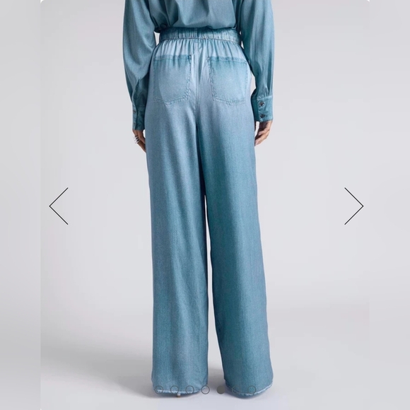 Kate Young X Spendid Wide Leg Silk Denim Print Pants NWT Small (Up To Med) - Picture 5 of 5